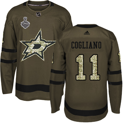 Men Adidas Dallas Stars #11 Andrew Cogliano Green Salute to Service 2020 Stanley Cup Final Stitched NHL Jersey